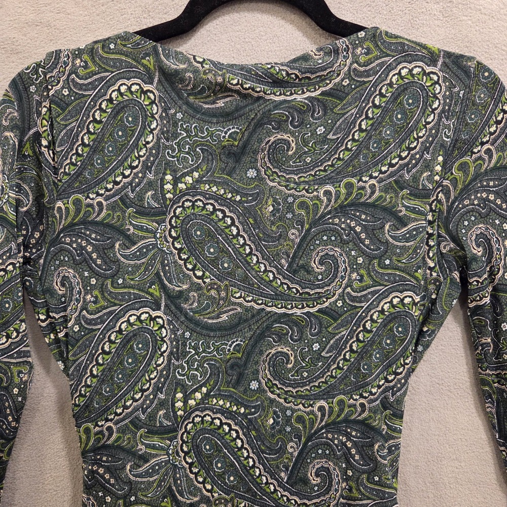 INC International Concepts Faux Wrap Mesh Top Women M Paisley Ruched Whimsigoth - Picture 5 of 11